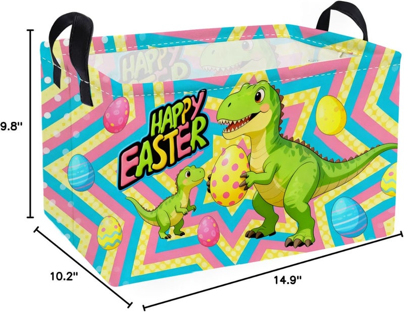 ESSME Rectangular Easter Dinosaur Baskets,Kids Storage Basket with Handles for Boys Room Decor, Boys Box,Cute Storage Bin（Easter dinosaur） - Image 2